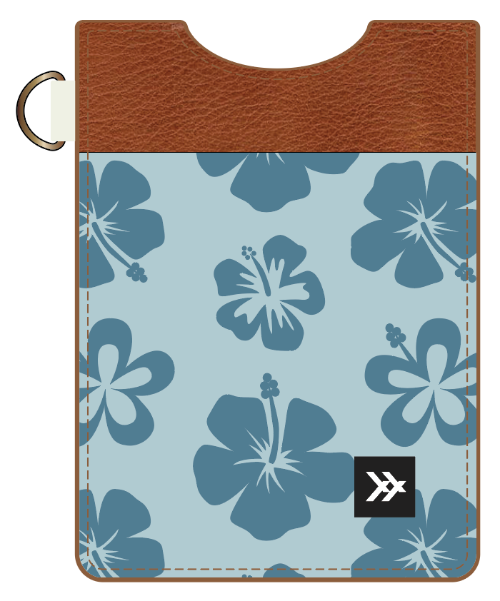 Hawaiian Floral Blue Vertical Leather Wallet