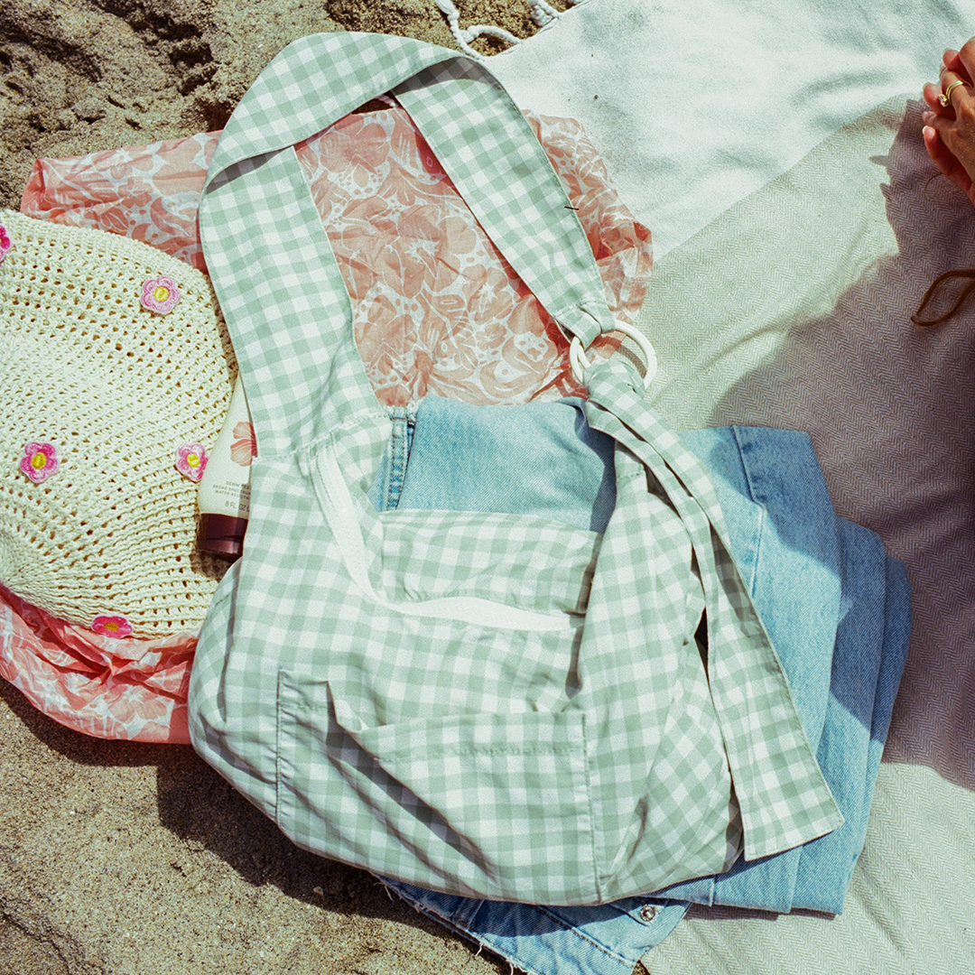 Small Slouchy Shoulder Bag - Green Gingham - Thread®