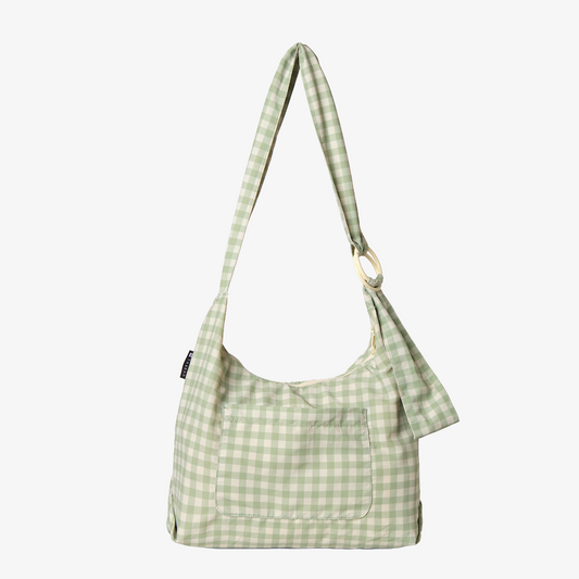 Large Slouchy Shoulder Bag - Green Gingham - Thread®