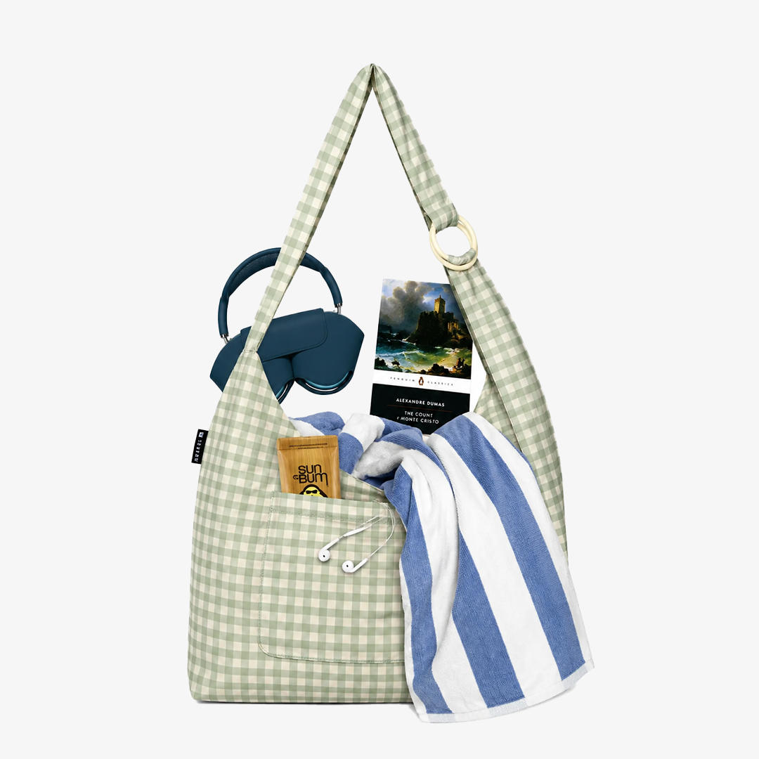 Large Slouchy Shoulder Bag - Green Gingham - Thread®