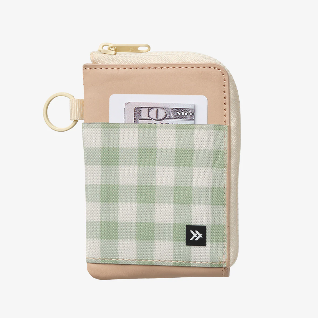 Green Gingham - Leather Zip Wallet