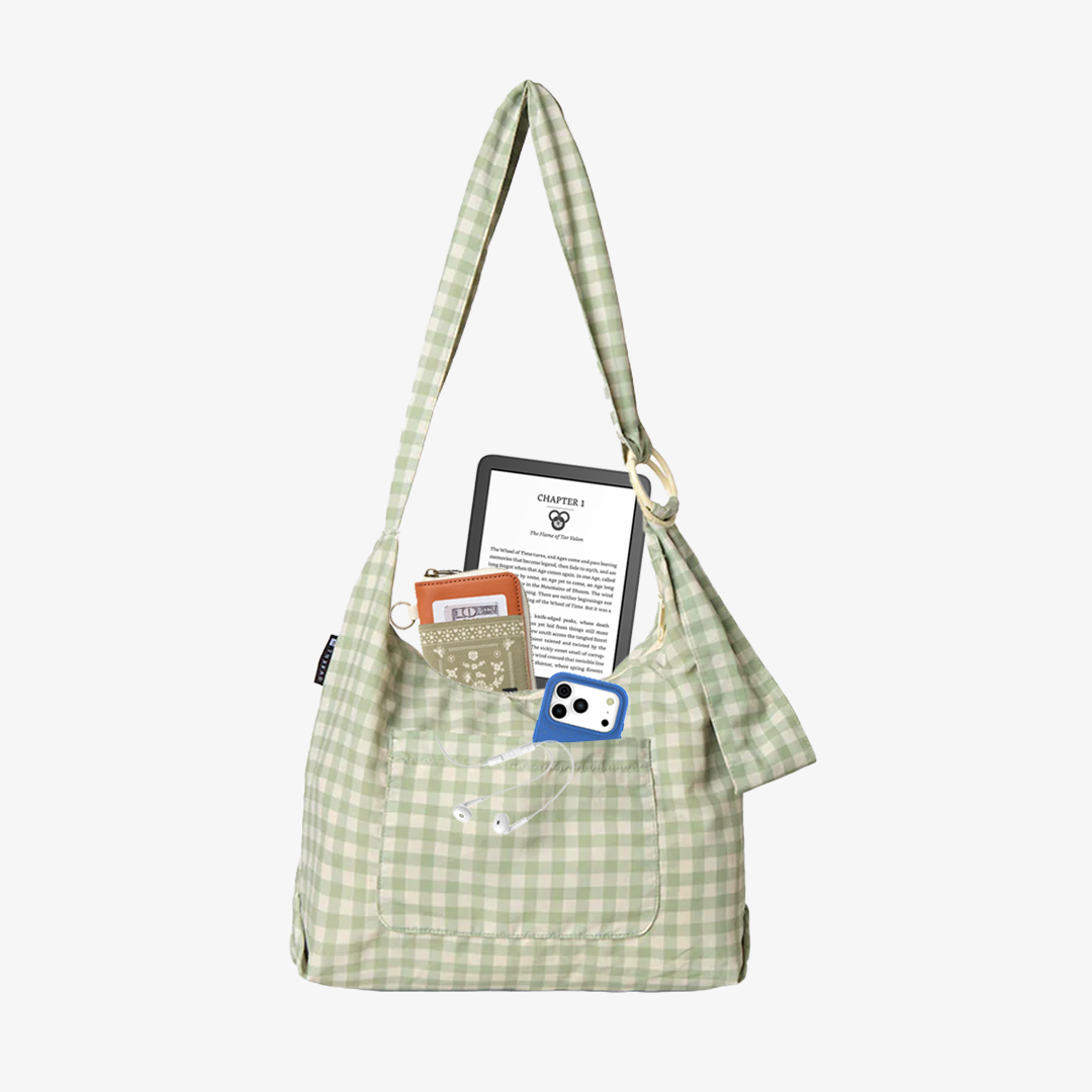 Small Slouchy Shoulder Bag - Green Gingham - Thread®