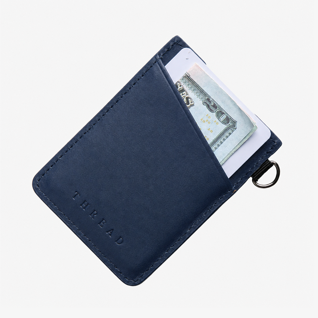 Vertical Leather Wallet - Denim Check - Thread®