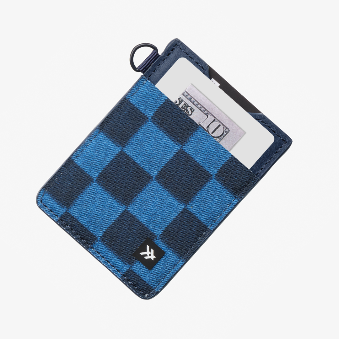 Vertical Leather Wallet - Denim Check - Thread®
