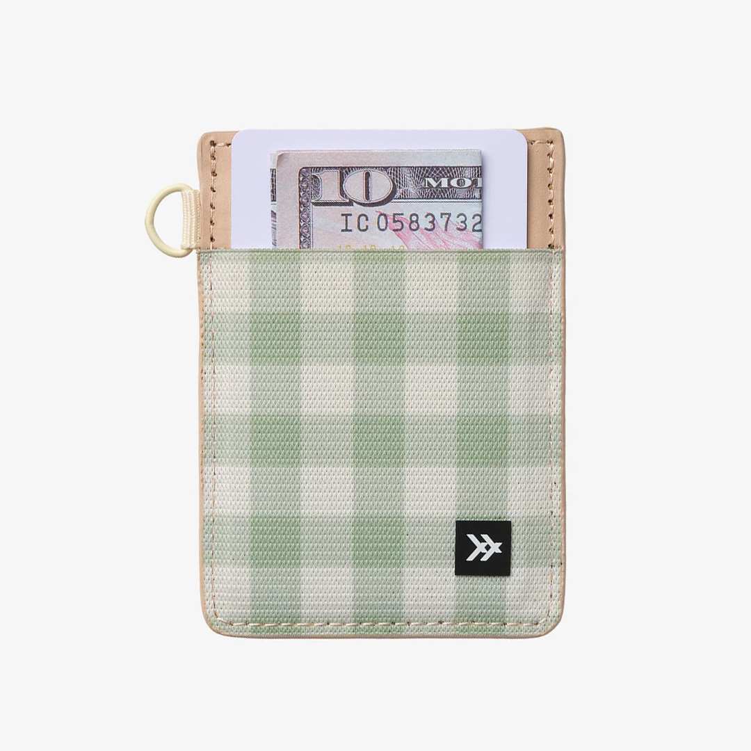 Green Gingham Vertical Leather Wallet
